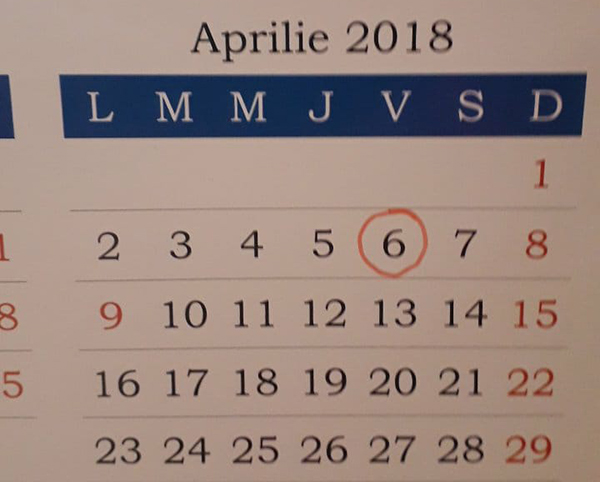 calendar luna aprilie